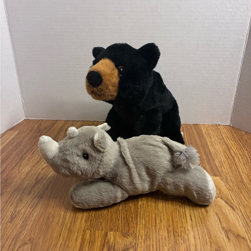 Ecco Nation By Aurora Black Bear And Mini Flopsie Adorable Rhino Plush Bundle